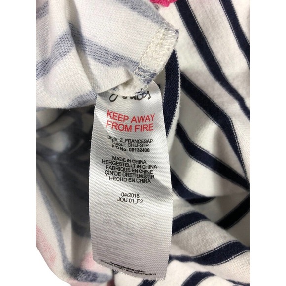 Joules Shirt Knit Top US 8 / UK 12 Stripe 3/4 Sleeve Floral White Blue Pink - Picture 8 of 9